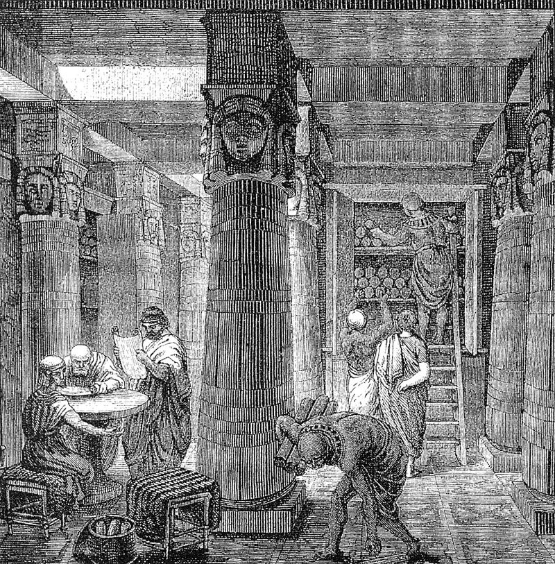 Epoka hellenistyczna, obrazy - 800px-Ancientlibraryalex. Bibloteka Aleksandryjska.jpg