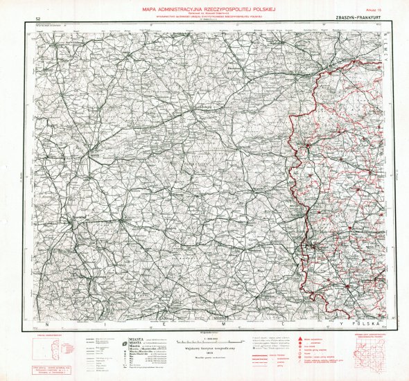 Mapa administracyjna Rzeczypospolitej Polskiej 1-300.000 - 52 - Arkusz 15 ZBĄSZYN-FRANKFURT WIG 1937.jpg