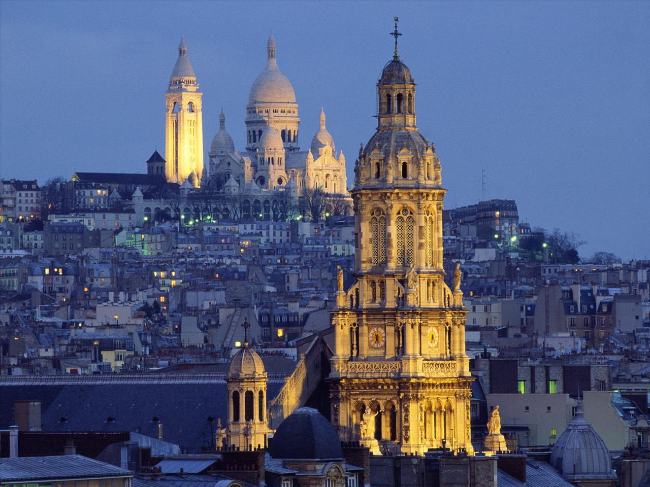 MIASTO NOCĄ - The Sacred-Heart Basilica in the Distance, Montmartre, Paris, France.jpg