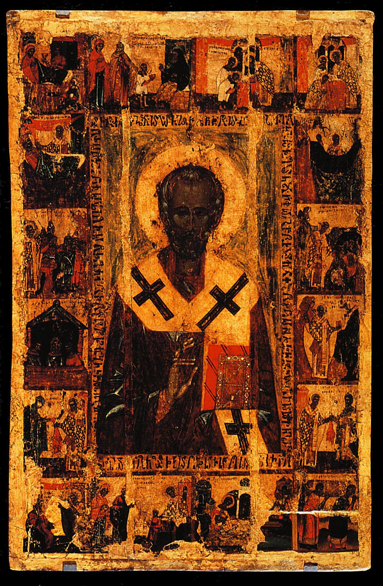 Stare ikony rosyjskie - 1401-1500  Saint Nicolas Thaumaturge avec des Scnes de sa vie  Moscou, Galerie Tretiakov.jpg