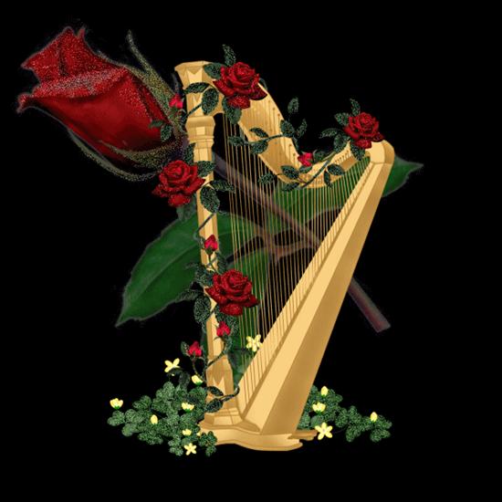 Gify-muzyczne - muzyczne harfa roza na czarnym tle.gif
