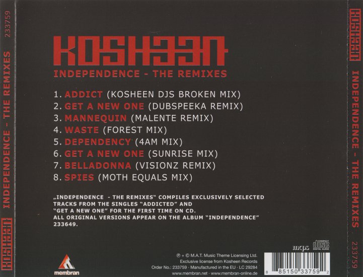 Kosheen - 2013 Independence - The Remixes - Kosheen - 2013 - Independence - The Remixes back.jpg